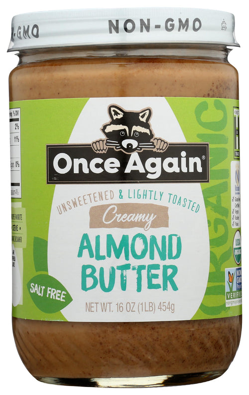 Once Again Creamy Organic Almond Butter, Lightly Toasted, 16 oz Glass Jar