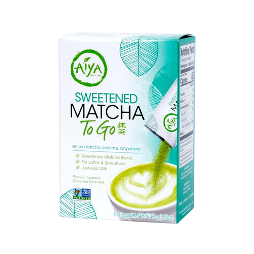 Aiya Japanese Sweetened Matcha Powder to Go Sticks, 8 Count