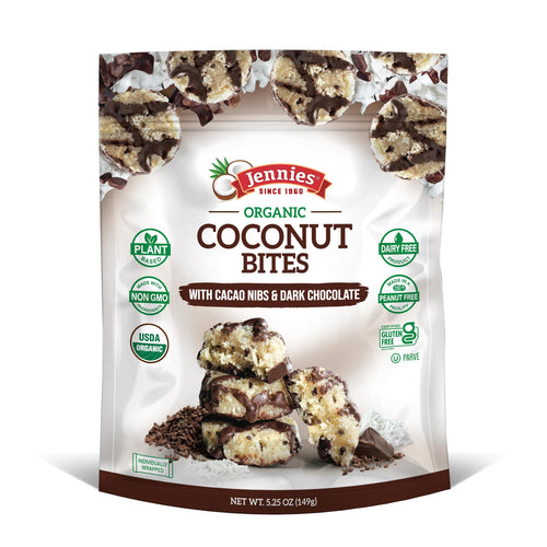 Jennies Organic Coconut Bites with Cacao Nibs and Dark Chocolate, 5.25 oz (Pack of 6)