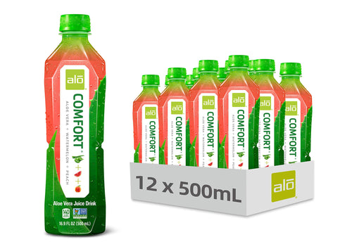 ALO Aloe Vera Drink, Comfort Watermelon + Peach, 16.9 fl oz (Pack of 12)