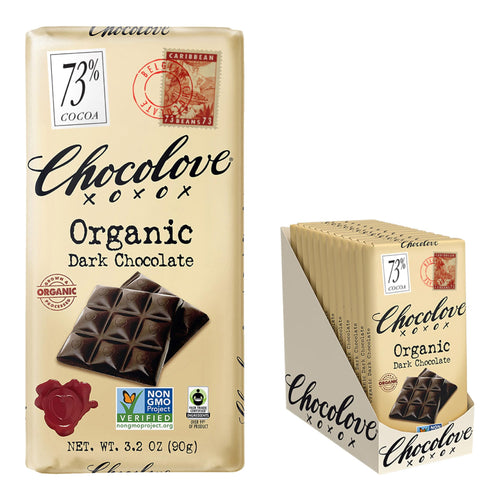 Chocolove Organic Dark Chocolate Bar, 73% Cocoa, 3.2 oz (Pack of 12)