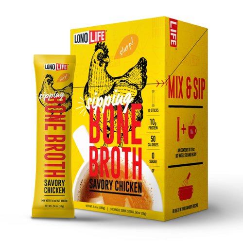 LonoLife Chicken Bone Broth Powder Mix, 10 Stick Packs