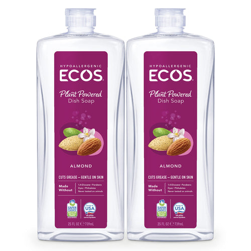 ECOS Hypoallergenic Dish Soap, Natural Almond, 25 oz (Pack of 2)