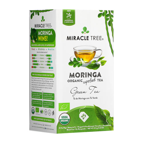 Miracle Tree Organic Moringa Tea, Green Tea, Decaffeinated, 25 Bags