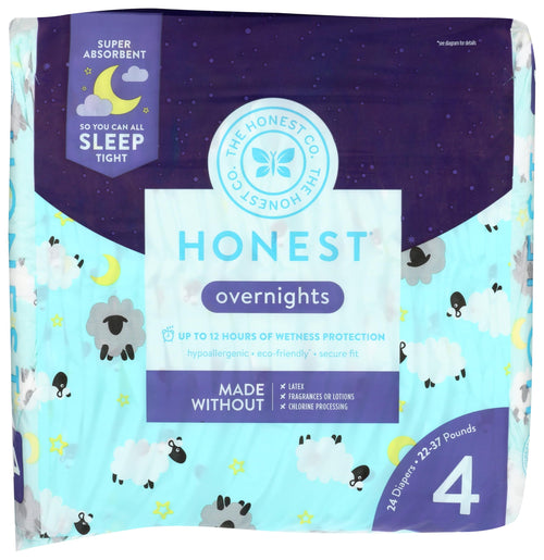 Honest Overnight Diapers, Sleepy Sheep, Size 4, 24 Count