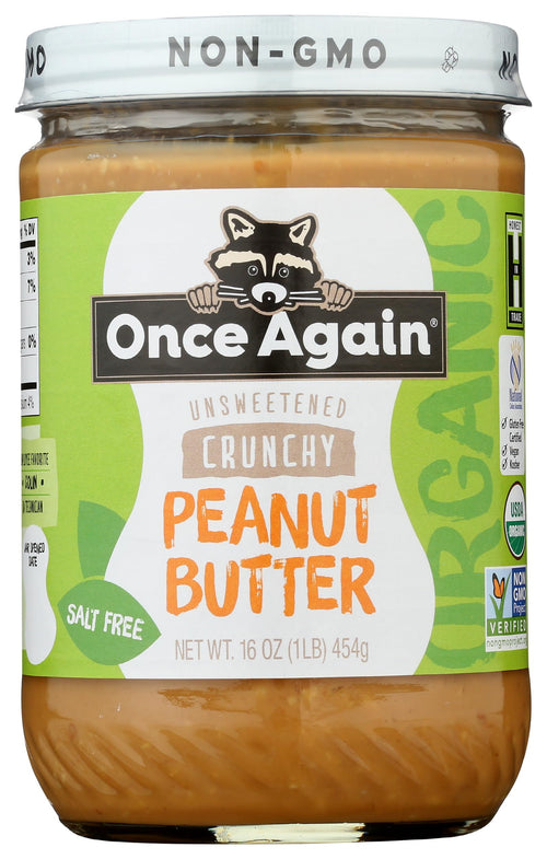Once Again Organic Crunchy Peanut Butter, No Sugar Added, 16 oz Jar