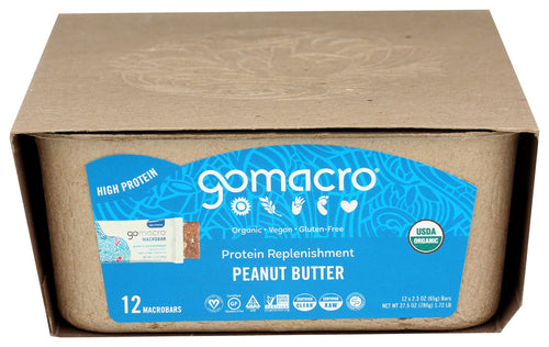 GoMacro MacroBar Organic Vegan Protein Bars, Peanut Butter, 2.3 oz (12 Count)