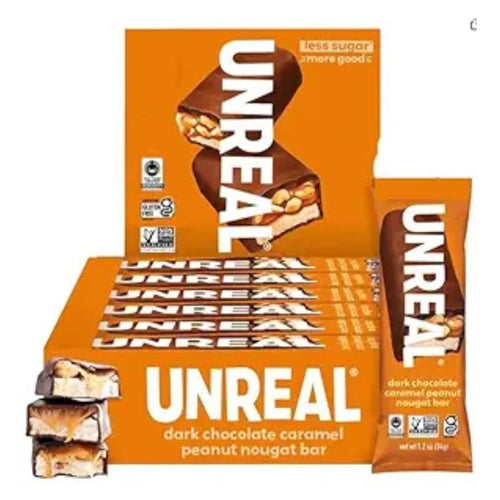 Unreal Dark Chocolate Peanut Caramel Nougat Bars (12 Full Size Bars)