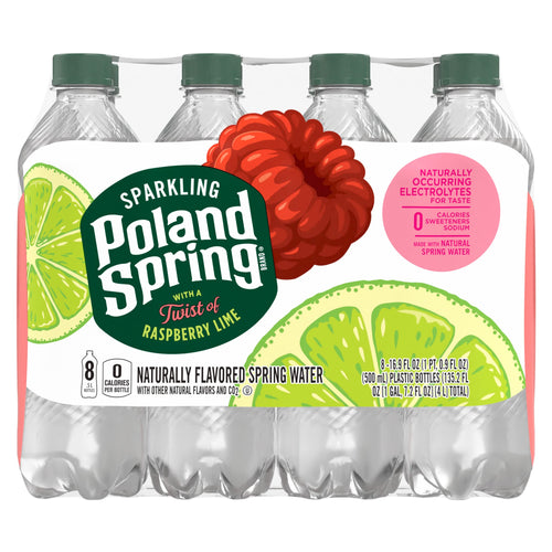 Poland Spring Sparkling Water, Raspberry Lime, 16.9 fl oz (Pack of 8)