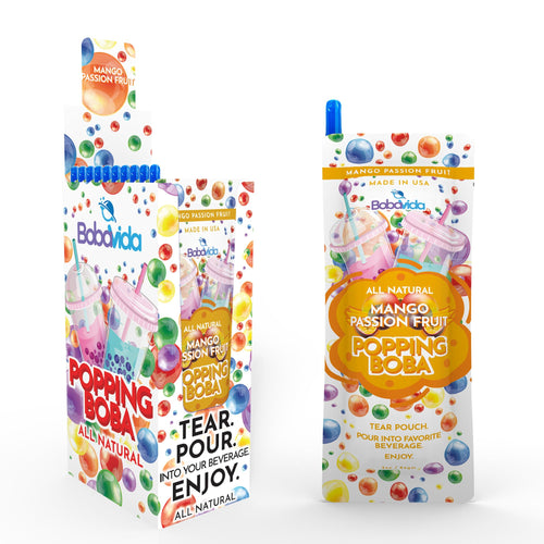 BOBAVIDA Mango Passion Fruit Popping Boba, 10 Packets with Straws
