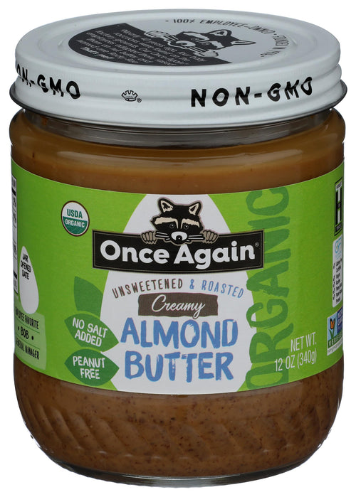 Once Again Creamy Organic Almond Butter, No Sugar, Roasted, 12 oz
