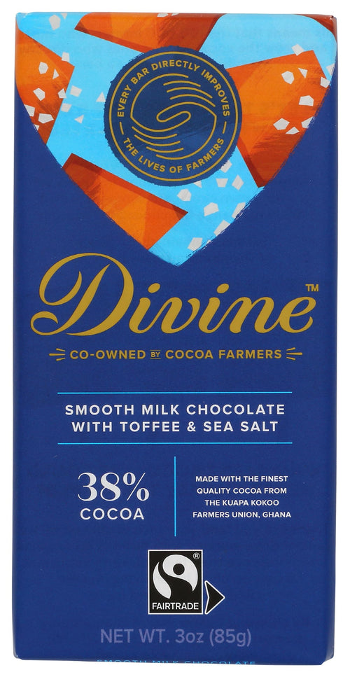 Divine Chocolate 38% Milk Chocolate with Toffee & Sea Salt, 3 oz