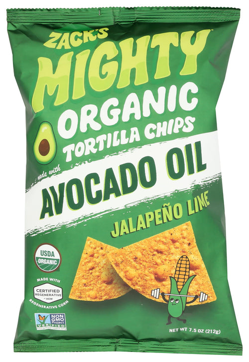 Zack's Mighty Organic Tortilla Chips, Avocado Oil Jalapeno Lime, 7.5 oz