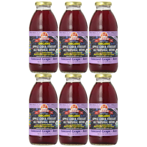 Bragg Apple Cider Vinegar Drink, Concord Grape & Acai, 16 fl oz (Pack of 6)
