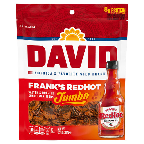 David Roasted and Salted Jumbo Sunflower Seeds, Frank's RedHot Flavor, 5.25 oz