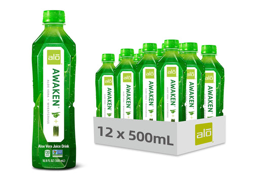 ALO Aloe Vera Drink, Awaken Wheatgrass, 16.9 fl oz (Pack of 12)