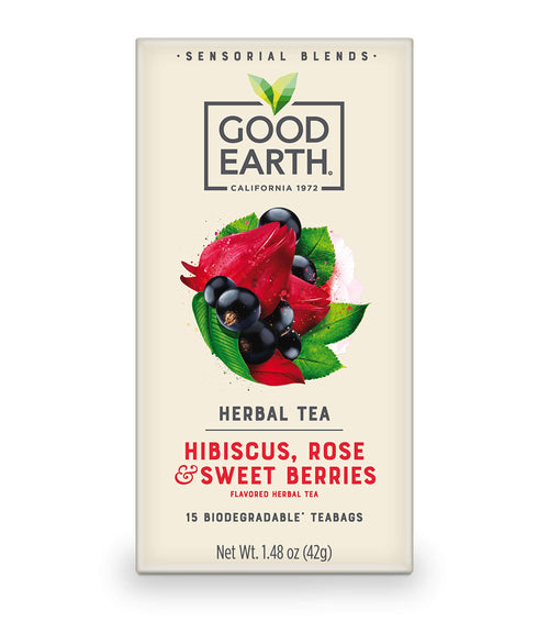 Good Earth Sensorials Hibiscus, Rose and Sweet Berries Herbal Tea, 15 Count