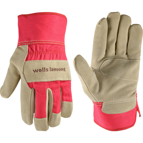 Wells Lamont Women's Heavy Duty Leather Palm Work Gloves with Safety Cuff, Pink, Medium