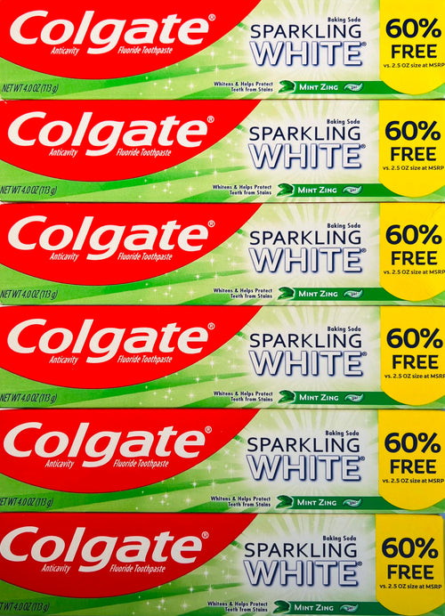 Colgate Sparkling White Whitening Toothpaste, Mint, 4 oz (Pack of 6)