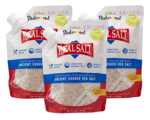 Redmond Real Kosher Salt, 16 oz Pouch (Pack of 3)