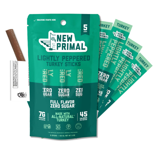 New Primal Lightly Peppered Turkey Sticks, 5 Count