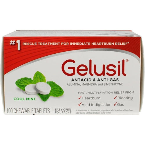 Gelusil Antacid & Anti-Gas Tablets, Cool Mint, 100 Count