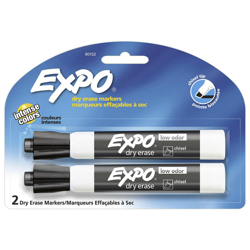 EXPO Low Odor Dry Erase Markers, Chisel Tip, Black (Pack of 2)