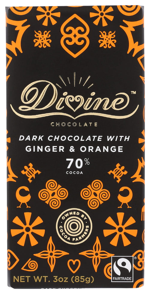Divine Chocolate Dark Chocolate Ginger Orange Bar, 3 oz