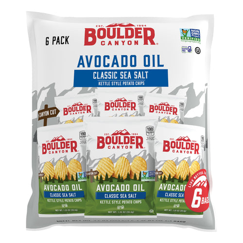 Boulder Canyon Avocado Oil Sea Salt Potato Chips, 1.25 oz Bags (6 Count)