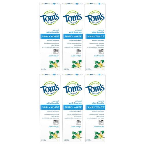 Tom's of Maine Simply White Toothpaste Gel, Sweet Mint, 4.7 oz (Pack of 6)