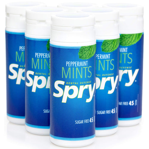 Spry Xylitol Breath Mints, Peppermint, Sugar Free, 45 Count (Pack of 6)