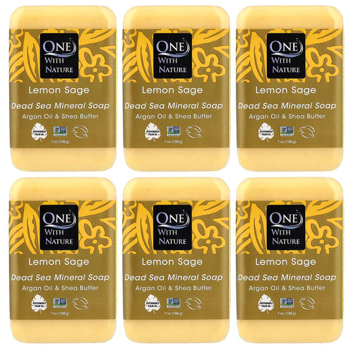 One With Nature Dead Sea Mineral Soap, Lemon Sage, 7 oz Bars (Pack of 6)