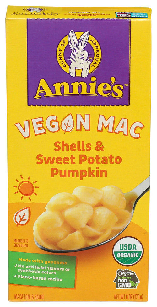 Annie's Organic Vegan Mac Shells, Sweet Potato Pumpkin, 6 oz