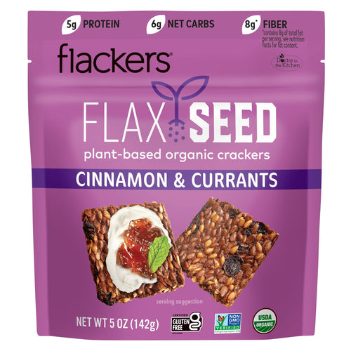 Flackers Organic Cinnamon & Currants Flaxseed Crackers, 5 oz