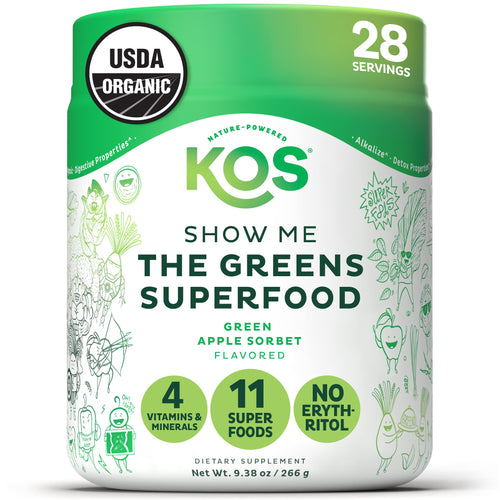 KOS Organic Super Greens Powder, Apple, 28 Servings