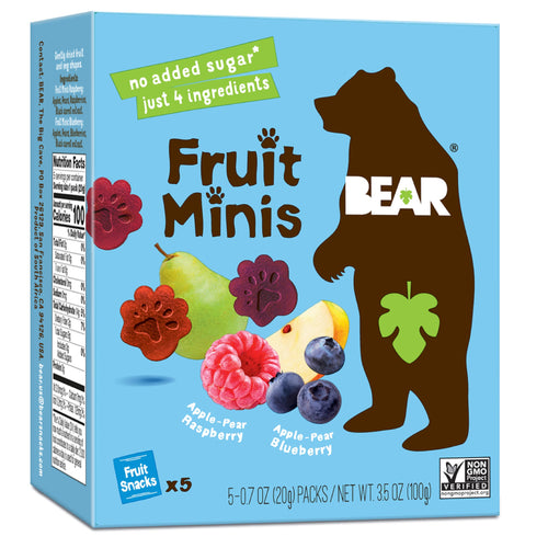 BEAR Real Fruit Snack Minis, Raspberry and Blueberry, 3.5 oz