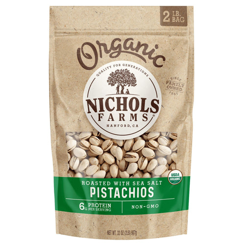 Nichols Farms Organic California Pistachios, Roasted Salted, 32 oz