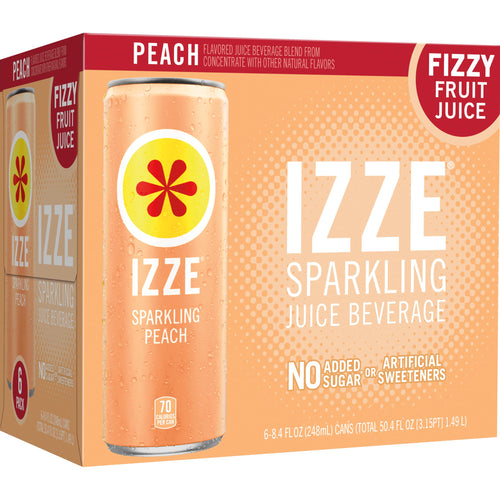 IZZE Sparkling Juice Beverage, Peach, No Sugar Added, 8.4 fl oz (6 Cans)