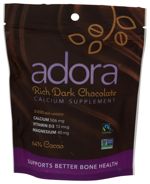 Adora Calcium Supplement Disks, Dark Chocolate, 500 mg, 30 Count