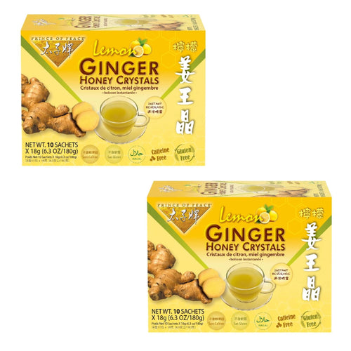 Prince of Peace Instant Lemon Ginger Honey Crystals, 10 Sachets (Pack of 2)