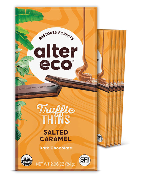 Alter Eco Salted Caramel Truffle Thins, Caramel Ganache Filling (Pack of 6)