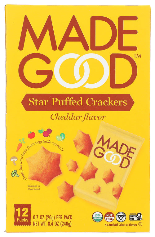 Madegood Organic Cheddar Star Puffed Crackers Multipack, 8.4 oz