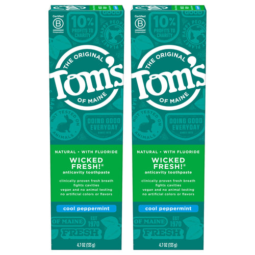 Tom's of Maine Wicked Fresh Fluoride Toothpaste, Cool Peppermint, 4.7 oz (Pack of 2)