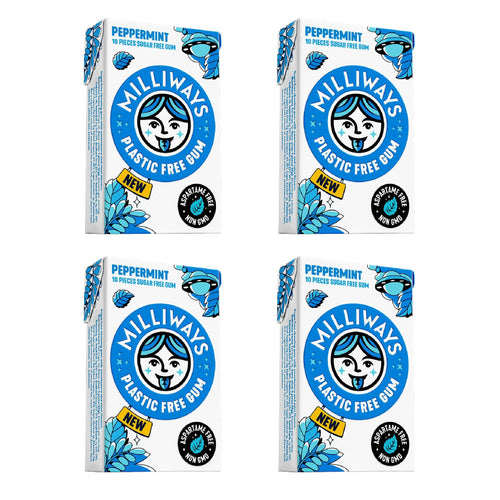 Milliways Peppermint Chewing Gum, Plastic Free, 40 Pieces (4 Packs of 10)