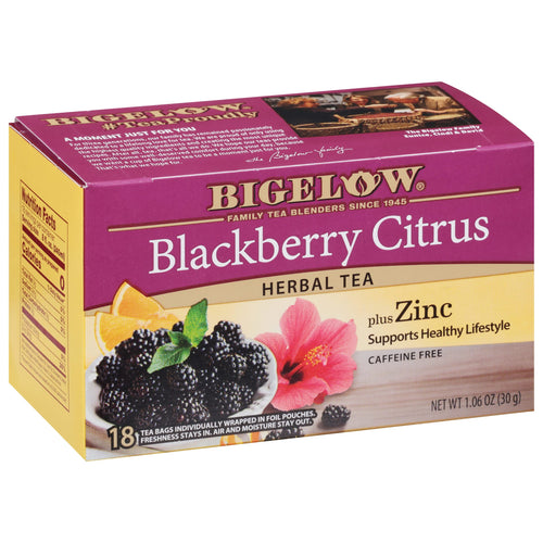 Bigelow Blackberry Citrus plus Zinc Herbal Tea, Caffeine Free, 18 Count