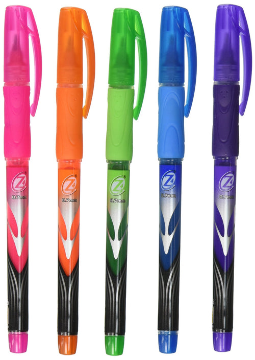 Bic Roller Pen, Rubber Grip, 0.7 mm, Assorted Barrel and Ink (Pack of 5)