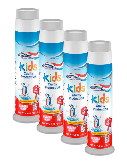 Aquafresh Kids Bubble Mint Fluoride Toothpaste Pump, 4.6 oz (Pack of 4)