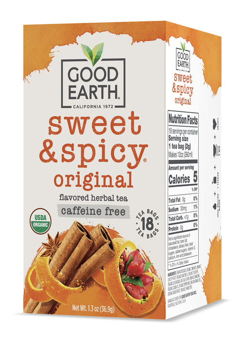 Good Earth Organic Sweet and Spicy Herbal Tea, Caffeine Free, 18 Tea Bags
