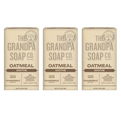 Grandpa's Oatmeal Bar Soap with Organic Oats & Chamomile Extract, 4.25 oz (Pack of 3)