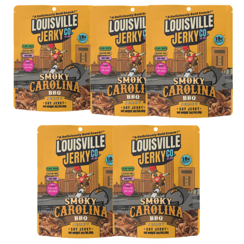 Louisville Jerky Co. Smoky Carolina BBQ Vegan Jerky, 3 oz (Pack of 5)